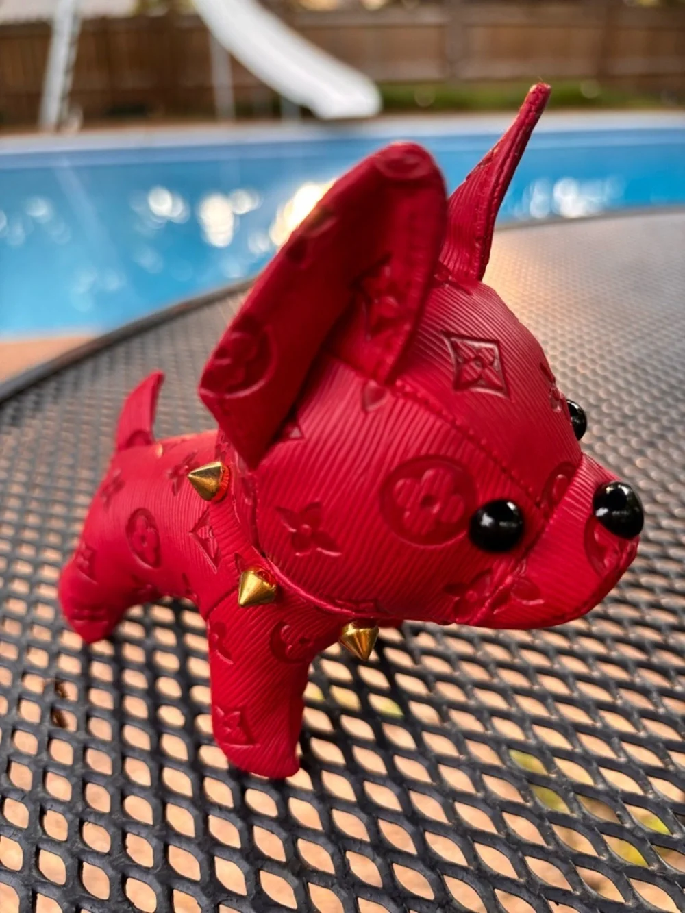Bag Charm/Key Fob, Adorable Red Bulldog With Spiked Collar NWOT